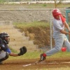 New Caldonia second baseman #6 swings and misses pitch
