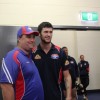 Coffs Swans stalwart Scott Morgan enjoyed some time in the rooms of his beloved Western Bulldogs with Jarrad Grant showing him around.