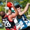 Sawtell/Toormina key forward Aaron Clarke marks strongly against Port Macquarie. Photo: Rob Wright/Coffs Coast Advocate